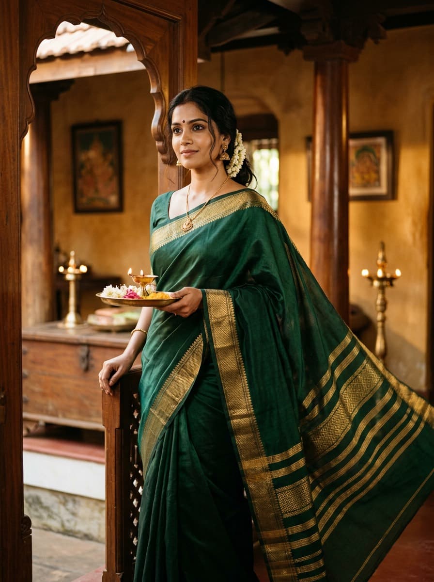 Mangalagiri pattu saree with a broad zari border