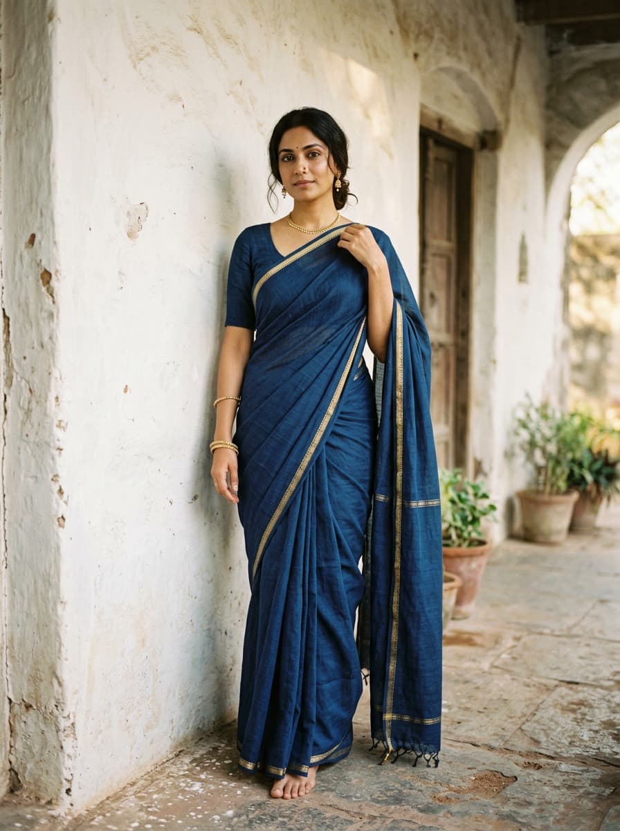 Mangalagiri cotton saree with a gold Nizam border